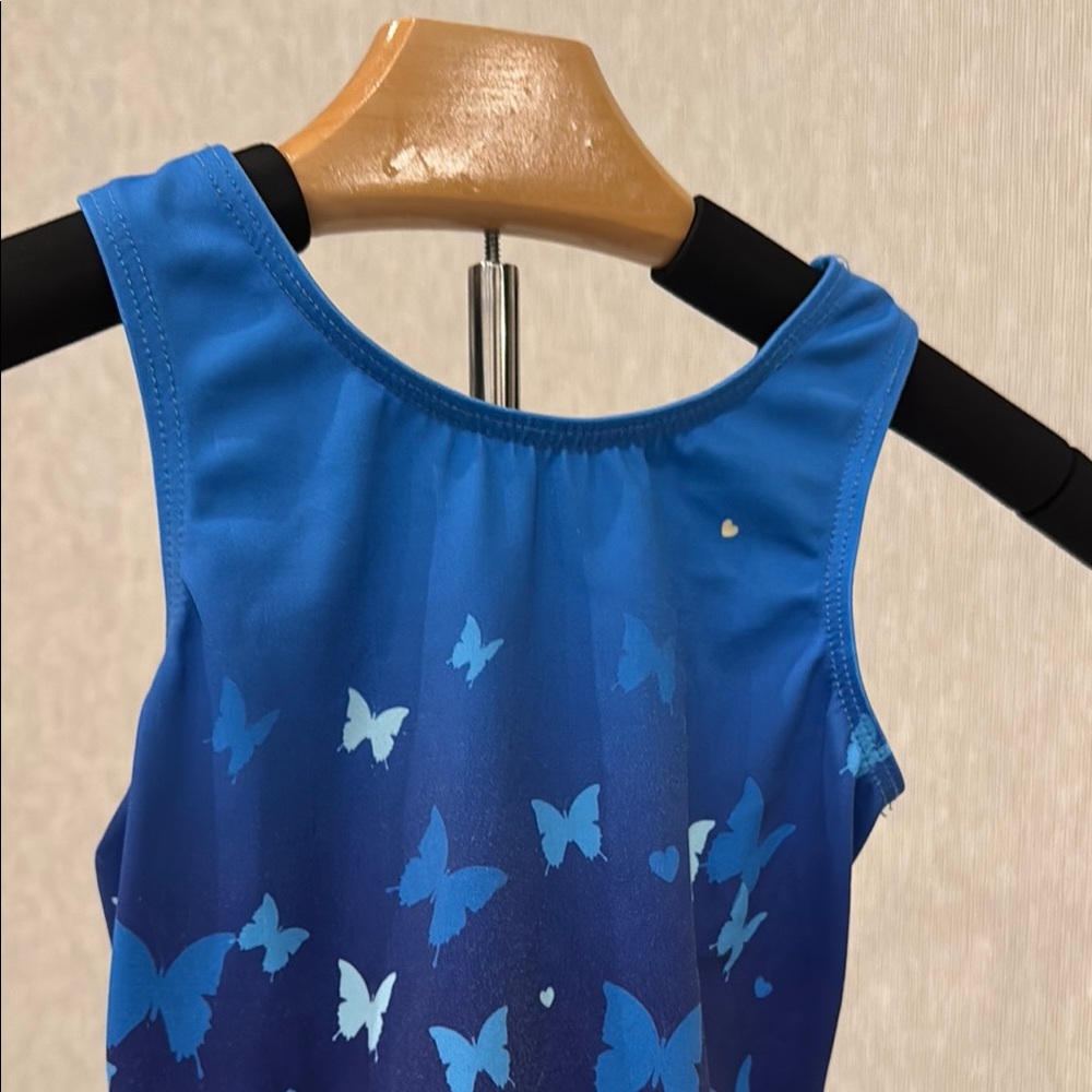 Destira Blue Butterfly Print leotard Child Small - Picture 3 of 8
